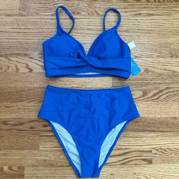 Cupshe Wrap Bralette & Spliced High Waist Bikini Set Blue Size Small NWT - Picture 4 of 14